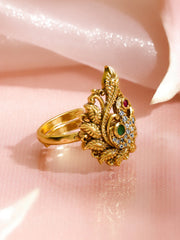 Peacock Motif Gold Toned Statement Ring