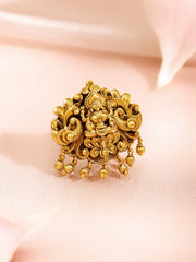 Laxmi Motif Gold Beaded Ring