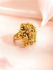 Laxmi Motif Gold Beaded Ring