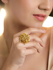 Laxmi Motif Gold Beaded Ring