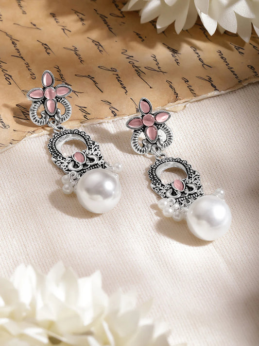 Blush Pink Petal  Pearl Earrings