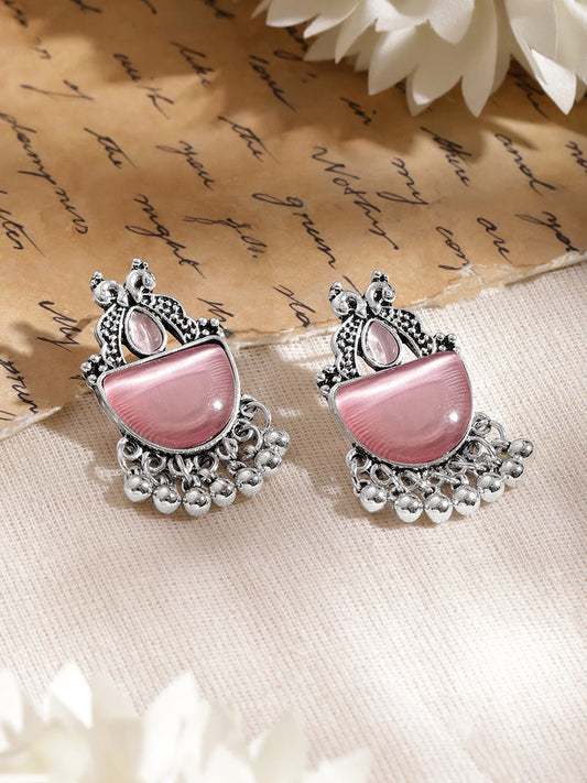 Blush Pink Oxidised Drop Earrings